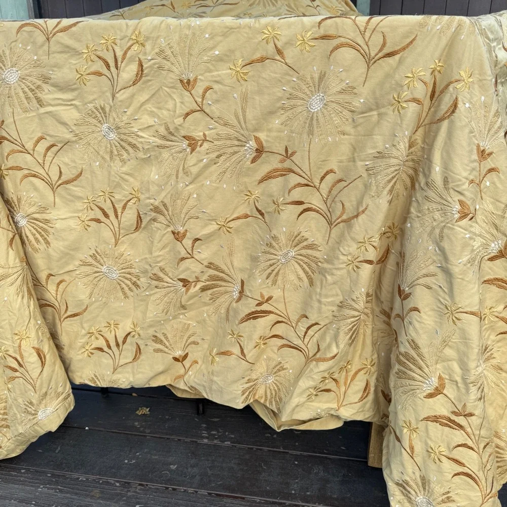Vintage Duvet Cover Queen Ocre Beige Boho Yellow Floral Embroidered Vintage 2004